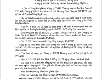 Thông báo đơn vị trúng giá chào hàng cạnh tranh