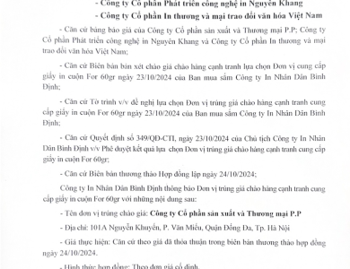Thông báo đơn vị trúng giá chào hàng cạnh tranh cung cấp giấy in cuộn Fort 60gr