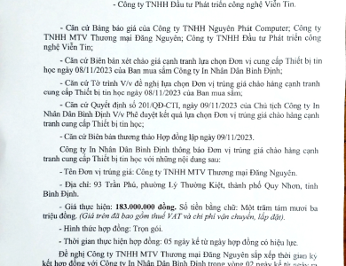 Thông báo đơn vị trúng giá chào hàng cạnh tranh cung cấp thiết bị tin học