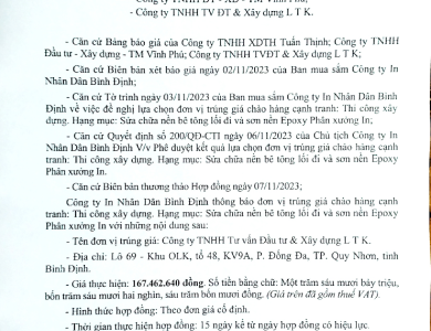 Thông báo đơn vị trúng giá chào hàng cạnh tranh thi công xây dựng